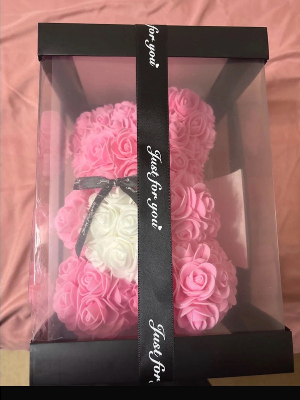 New Pink Rose Bear - Decorative Foam Flower Teddy